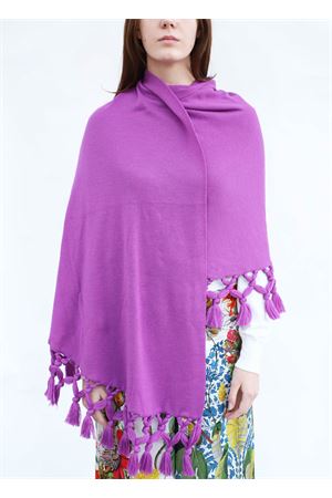 Liliac wool shawl with fringes Art Tricot | MEZZALUNAFRANGIONACORTACICLAMINO